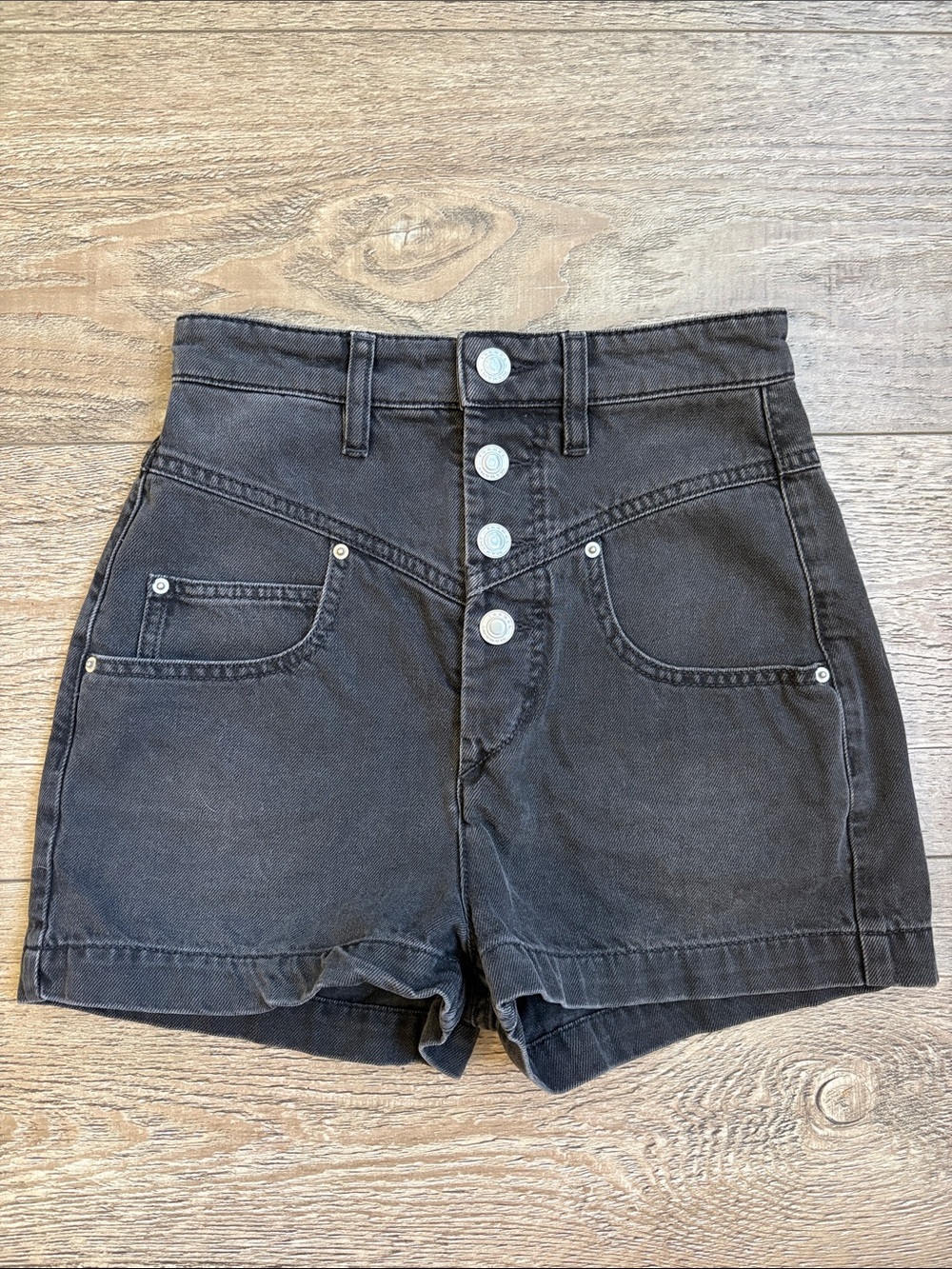 Isabel Marant Etoile Jovany High-Rise Washed Black Jean Short Exposed Button Fly